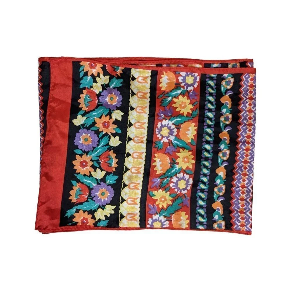 Vintage Style‎ Floral Striped Oblong Scarf Red Black Bohemian Paisley Accessory